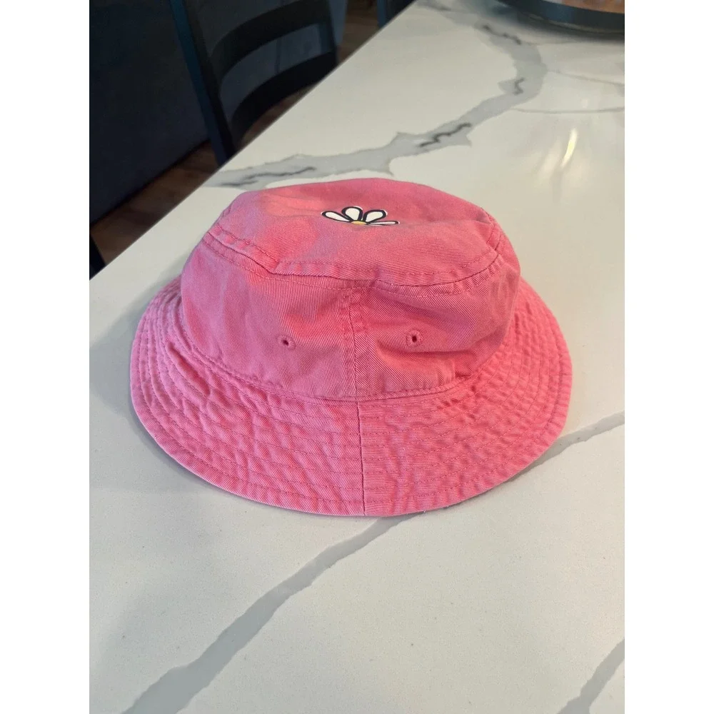 Life is Good Pink Daisy Cotton Bucket Hat‎ Size 4-7Y Sun Hat Flower Embroidery